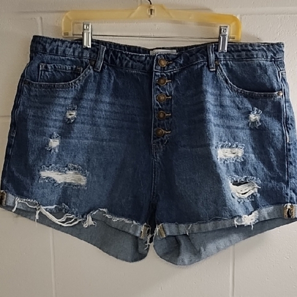 Button Front 100% Cotton Denim Jean Shorts Distressed Cut-Off Style - Picture 12 of 13